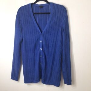 Talbots cardigan medium women Pima cotton Royal Blue Textured Cardigan